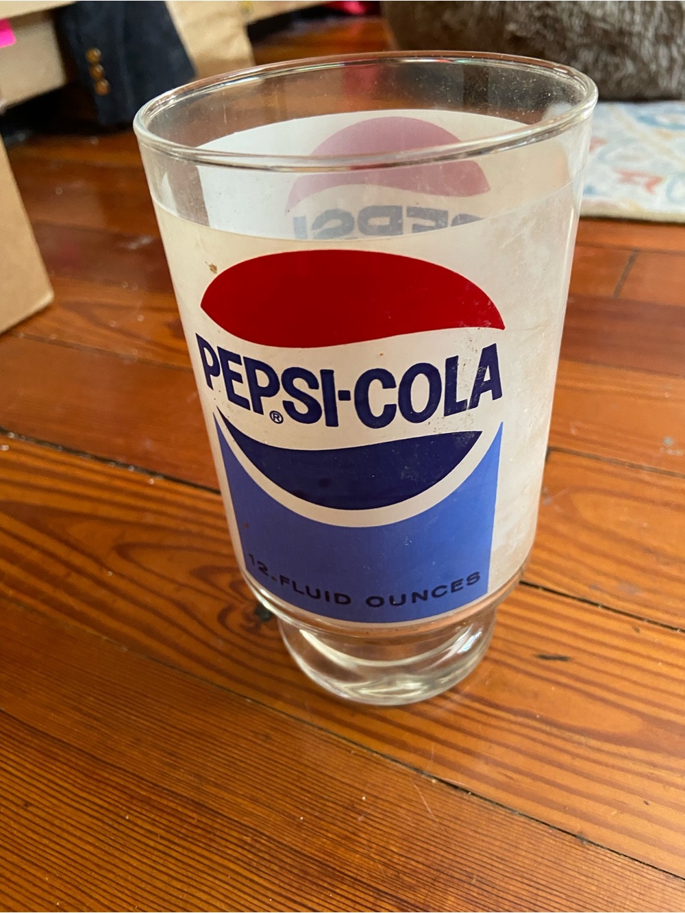 Vintage 1970s 70s RETRO Pepsi Cola Logo Glass Red white and blue 12 ounces Oz
